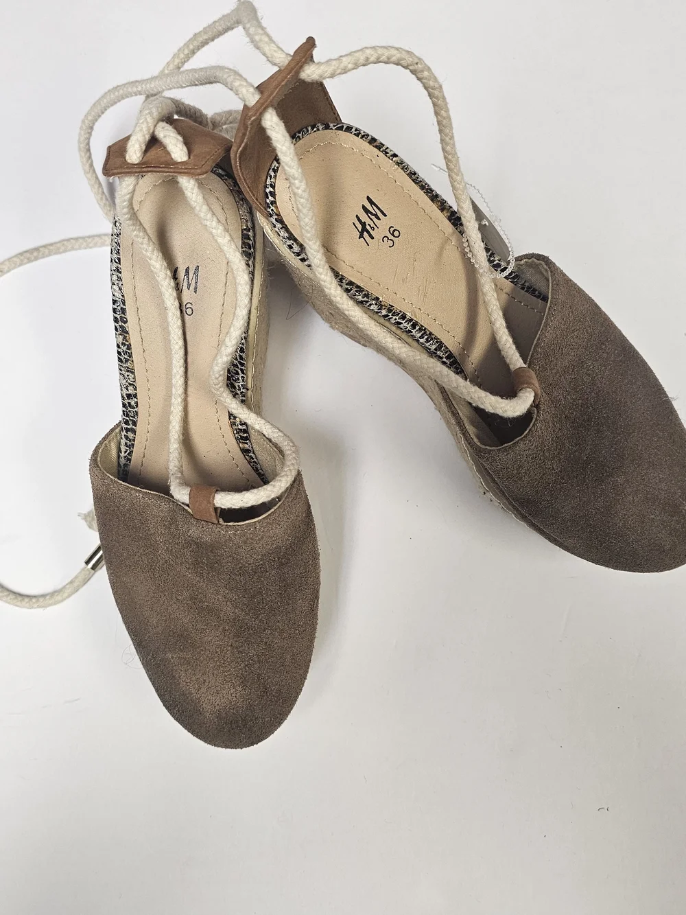 H&M Brown Suede Lace-Up Espadrille Flats